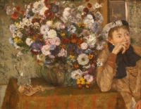 Edgar Dega - Žena sedi pored vaze sa cvećem