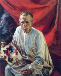 Oto Diks - Autoportret sa paletom ispred crvene zavese